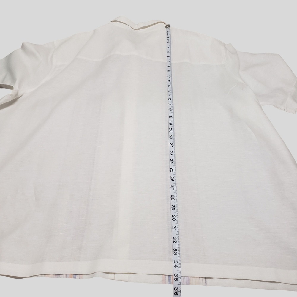 Cubavera Mens 4XLT White Linen Blend Striped Short Sleeve Button Up Shirt - Picture 10 of 10